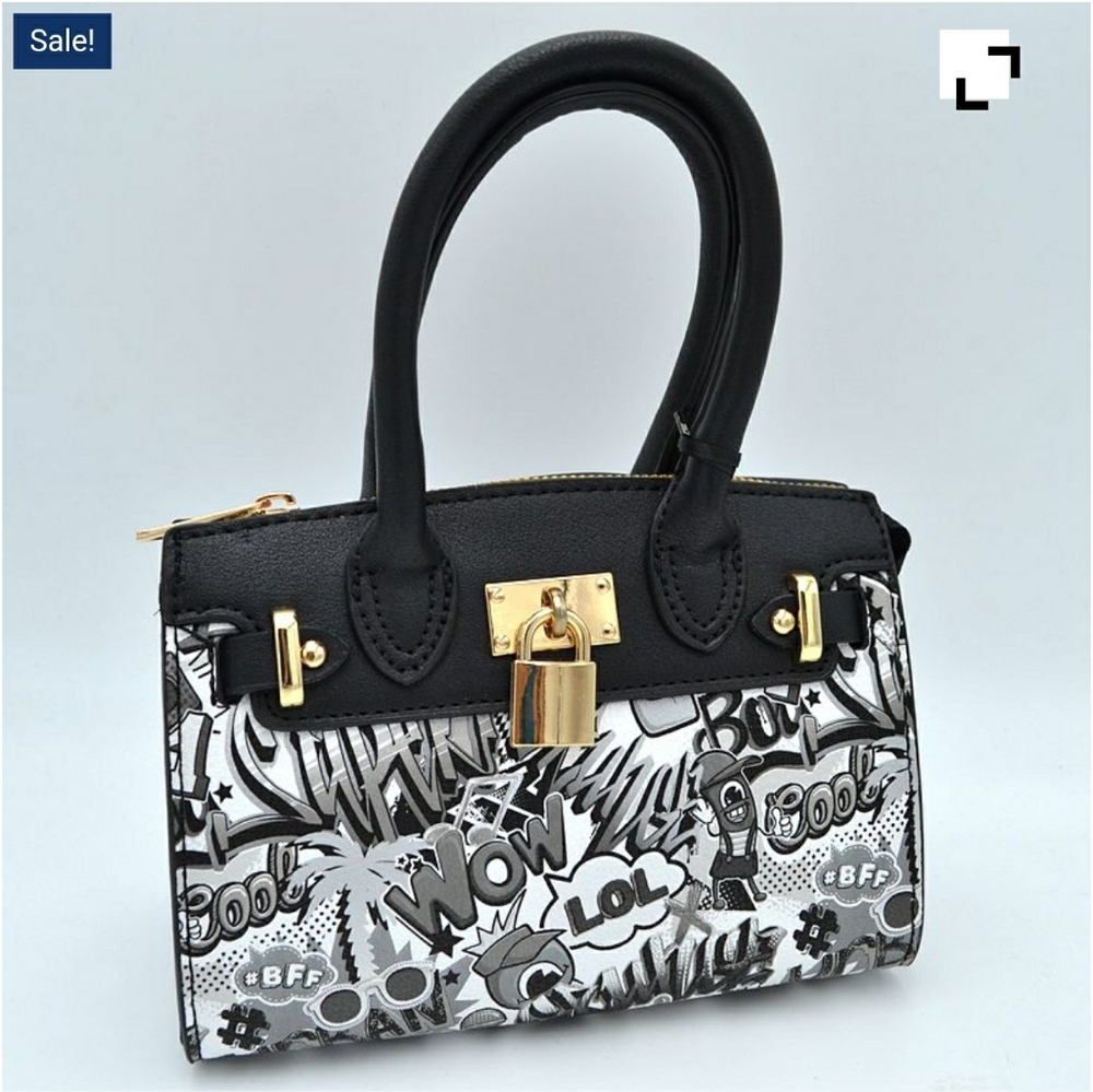 Black & White Graffiti Vegan Leather Handbag